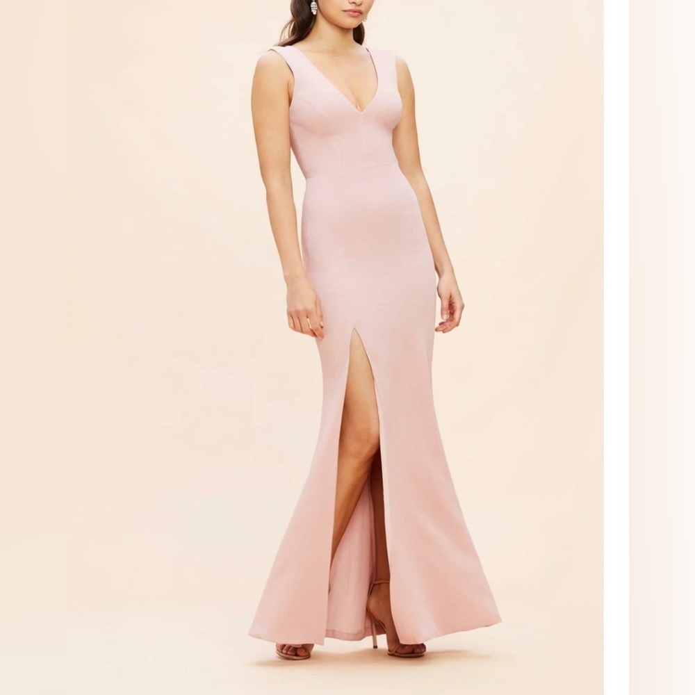 DRESS THE POPULATION BLUSH MAXI GOWN WITH SLIT LARGE NEW WITH TAGS - Picture 2 of 13